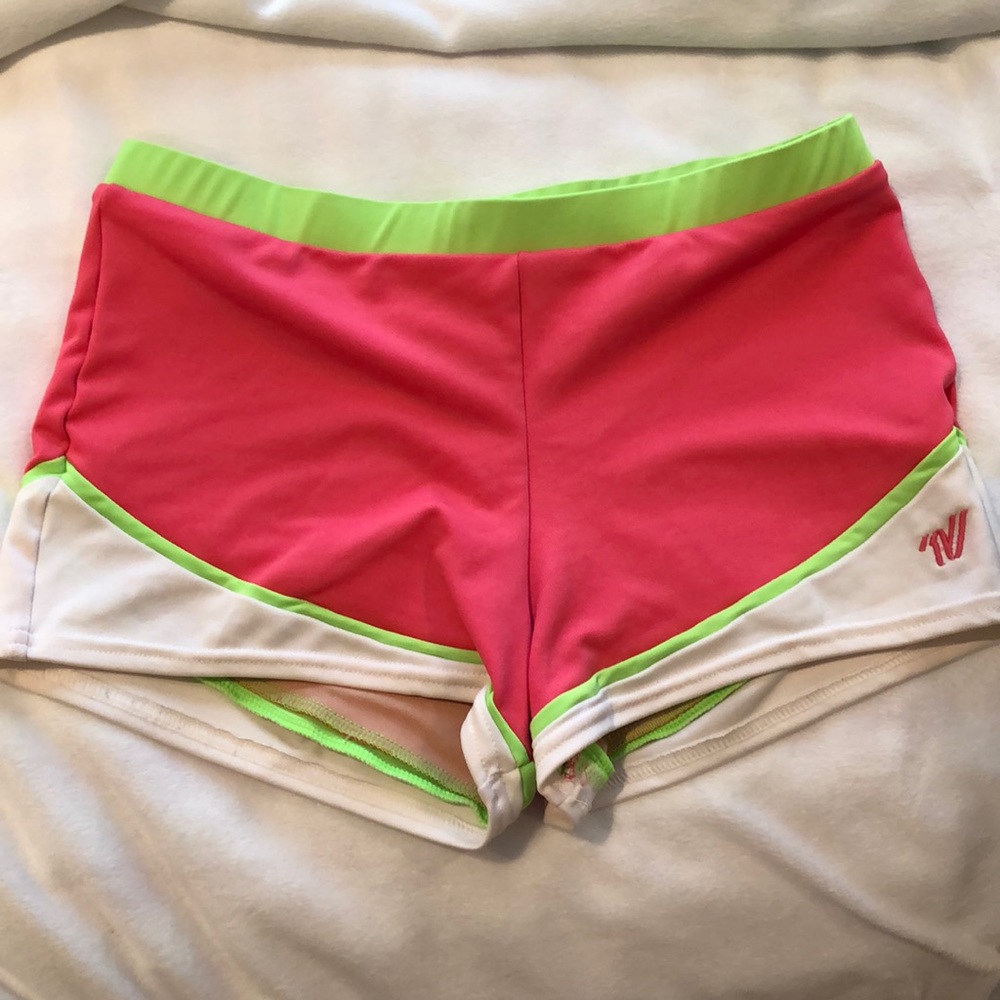 Matching pink and green wcss practice shorts